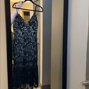 Never worn trendy, black lace Lulu’s midi dress
